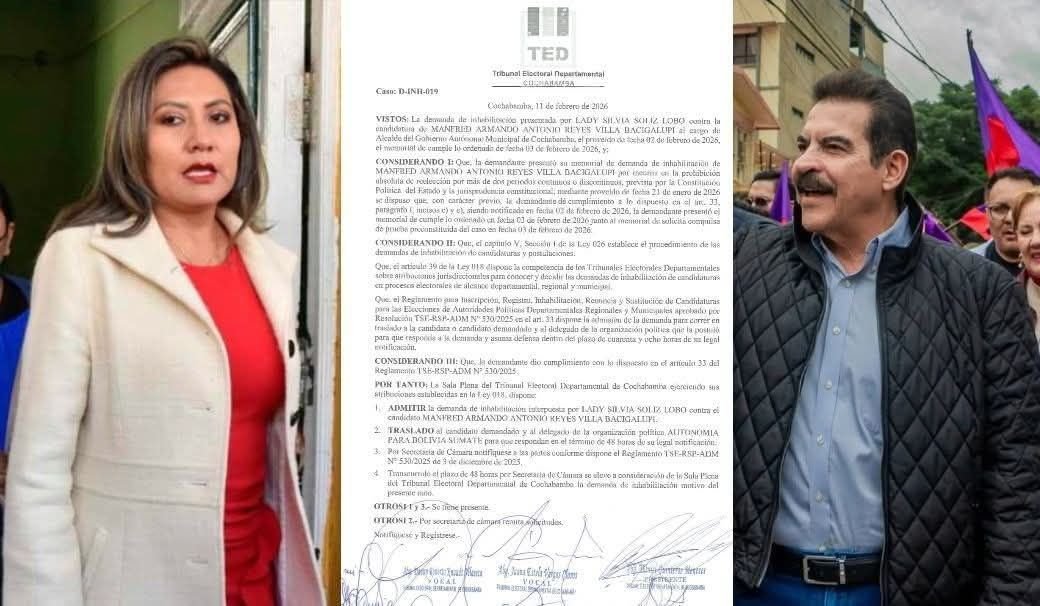 Subnacionales: concejal del MAS pide inhabilitar a Manfred y TED admite la demanda